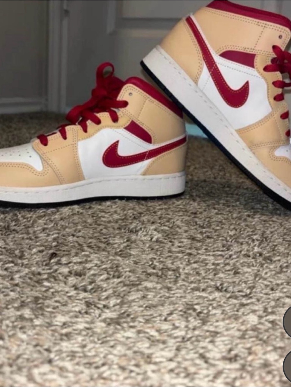 Jordan Kids High-Top Sneakers in Beige, White & Red